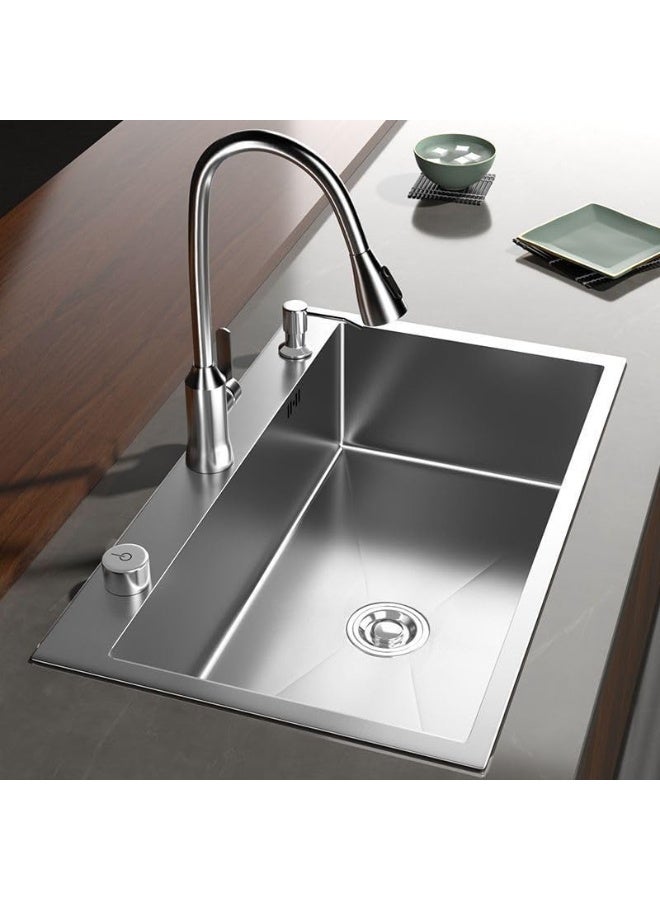 المفتاحة حوض مطبخ من الفولاذ المقاوم للصدأ 60 × 45 سم | حوض مدمج ذو حوض واحد | لون فضي | طقم حوض مطبخ متين للاستخدام المنزلي والتجاري - Image 3